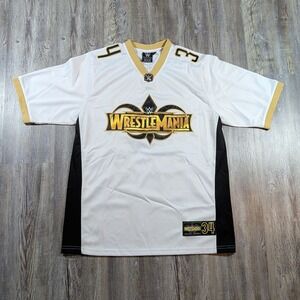 WWE WrestleMania 34 New Orleans White Gold Football Jersey Mens Size Medium